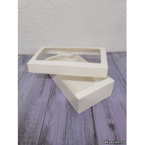 Коробка для макарон с окном 21х10х5,5 см. белая