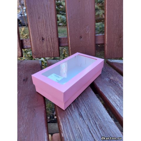Коробка для макарон с окном 21х10х5,5 см. розовая
