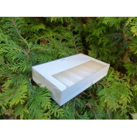 Коробка для эклеров и эскимо с пластиковой крышкой 25х15х5 см. белая
