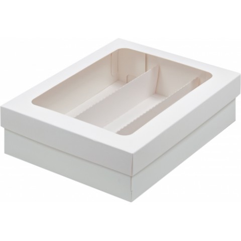 Коробка для макарон с окном с ложементом 21х16,5х5,5 см. белая