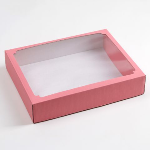 Коробка сборная крышка-дно, розовая, с окном, 29,5 х 23,5 х 6 см АКЦИЯ