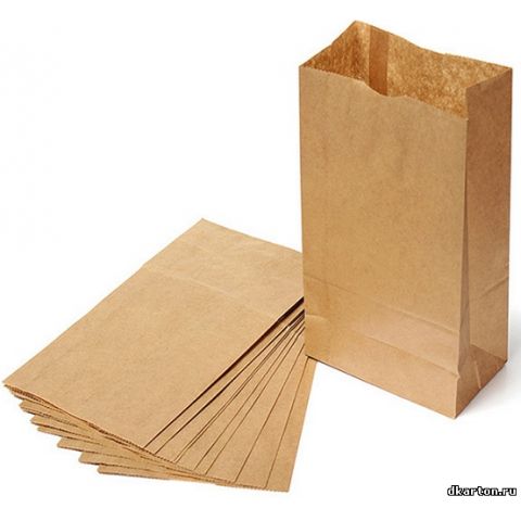 Бумажный крафт пакет, без ручек, размер 8 х 5 х 17 см, плотность 70 г/м2