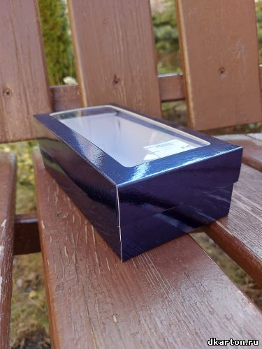 Коробка для макарон с окном 21*10*5,5 синяя