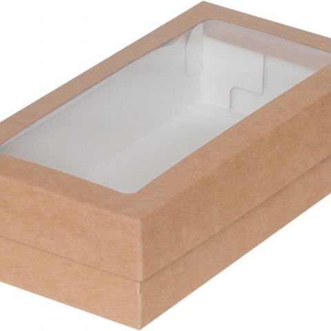Коробка для макарон с окном 21х10х5,5 крафт