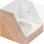 Коробка для 1 капкейка с пластиковой крышкой, размер 10х10х10 см, цвет крафт.