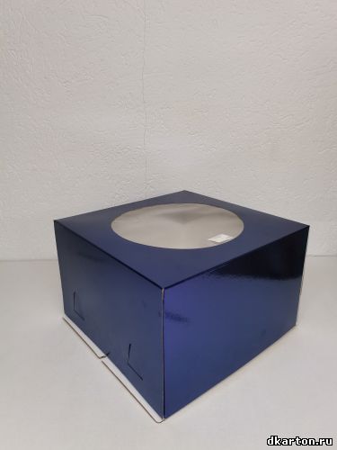Коробка для торта 30*30*19 синяя с окном