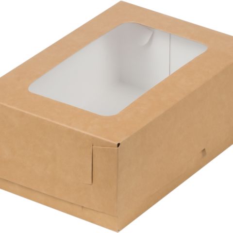 Коробка для пирожных 19х13х7,5 крафт с окном зефир