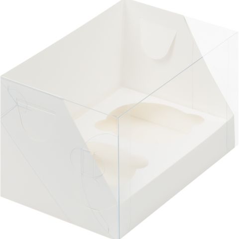 Коробка для 2 капкейков, с пластиковой крышкой, цвет белый, размер 16х10х10 см,