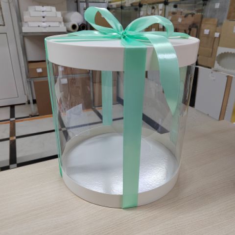 Коробка для торта, тубус белый с прозрачными стенками диаметр/высота 24х24см