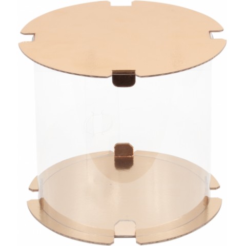 Коробка для торта, тубус белый/золотой с прозрачными стенками диаметр/высота 30х25см