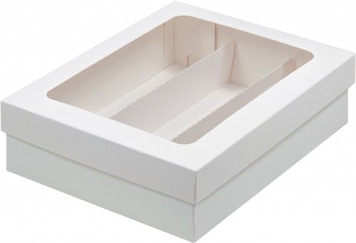 Коробка для макарон с окном с ложементом 21*16,5*5,5 белая