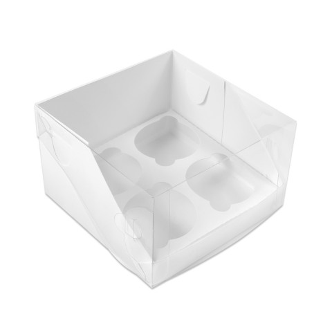 Коробка для 4-х капкейков с пластиковой крышкой, цвет белый, размер 16 х 16 х 10 см