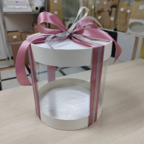 Коробка для торта, тубус белый с прозрачными стенками диаметр/высота 16х22см