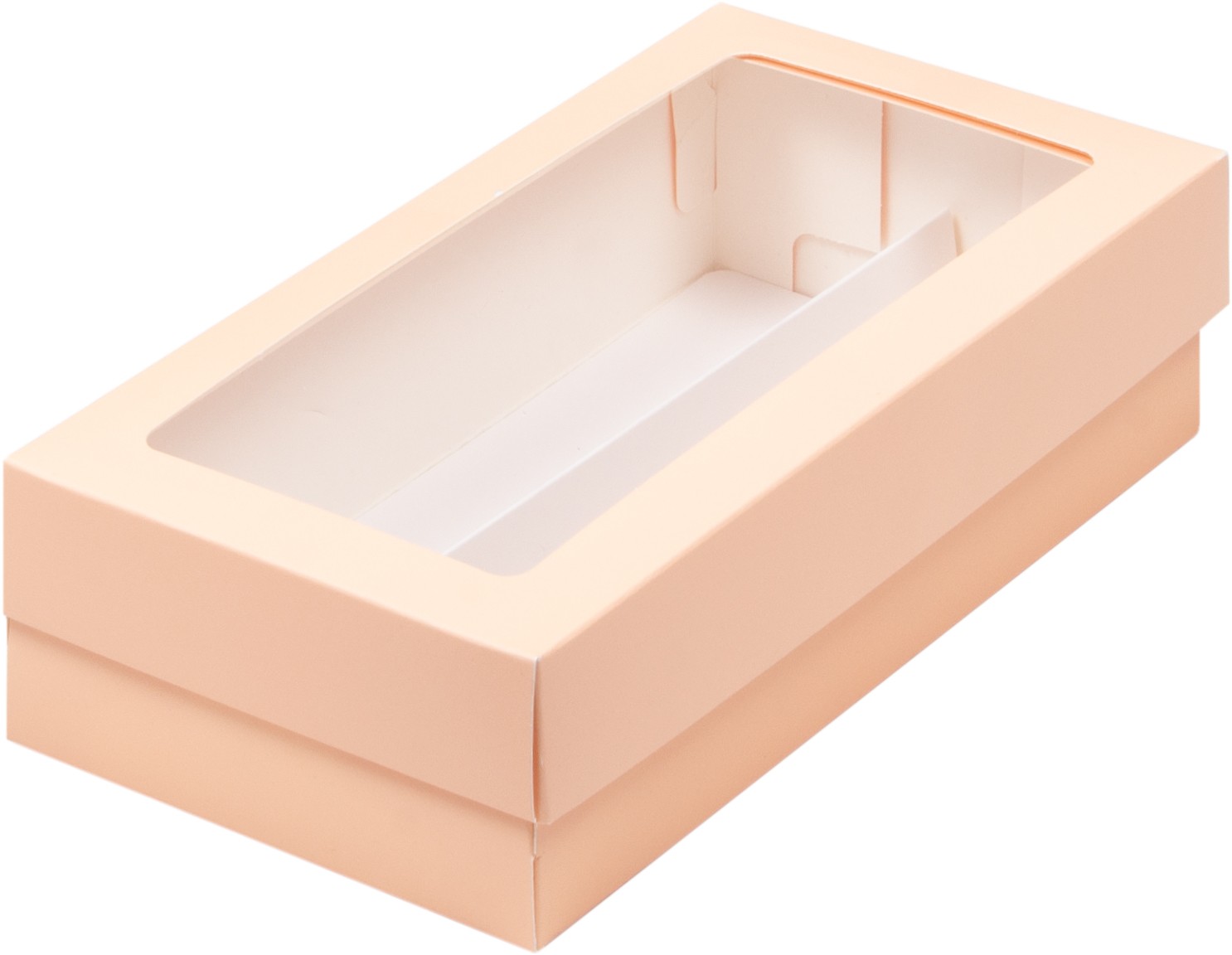 Коробка для макарон и др. кондитерской продукции с окошком 21х10х5,5 (персиковая)