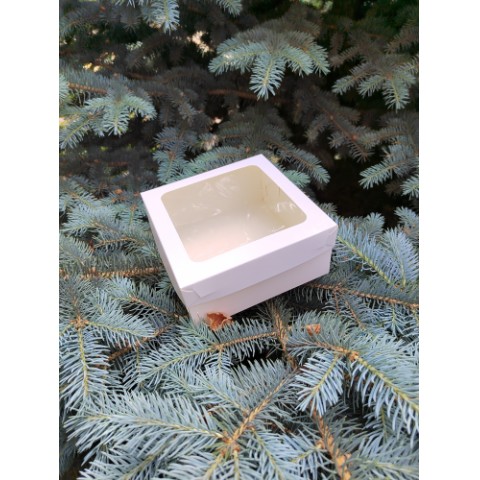 Коробка для зефира и пирожных со съемной крышкой и окном 15*15*6 см (белая)