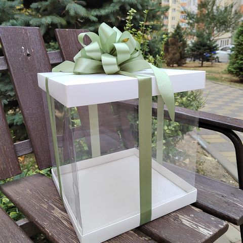 Коробка для торта, тубус белый с прозрачными стенками, размер 26х26х28 см (Акция)