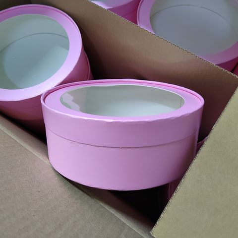 Коробка под зефир круглая с окном диаметр 20x7 см (розовая)