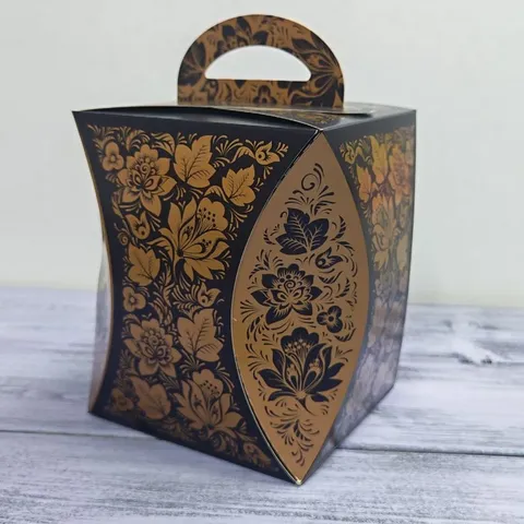 Коробка для кулича 124 мм. узор хохломы черный