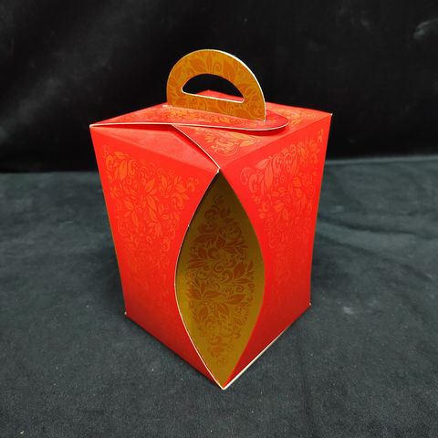 Коробка кулич диаметр 90 мм узор хохломы красный
