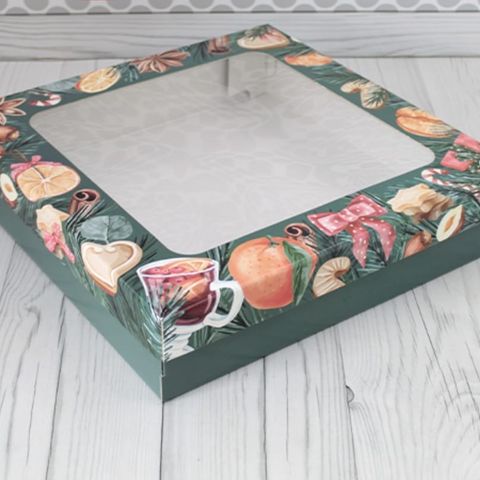 Коробка с окном из МГК 30x30x8 см праздничная