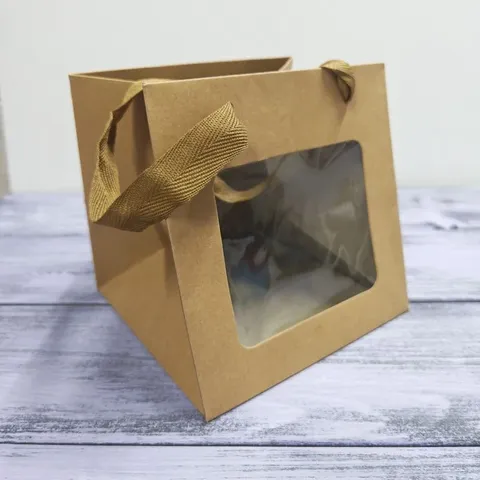 Пакет с окном 15*15*15 крафт мал