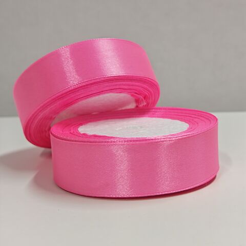 Атласная лента 25мм длина 22,5м, ярко-розовый