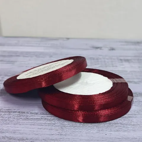 Атласная лента 6 мм длина 22,5м, бордовый