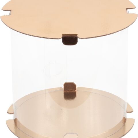 Коробка для торта, тубус пряничный домик прозрачный 24*24, золото