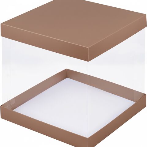 Коробка под торт с прозрачными стенками 23,5*23,5*22 мокко