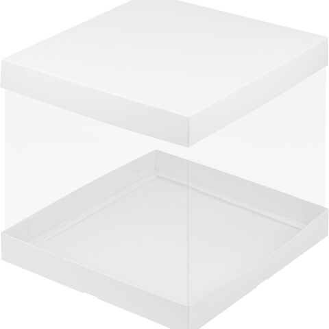 Коробка под торт с прозрачными стенками 23,5*23,5*22 белая