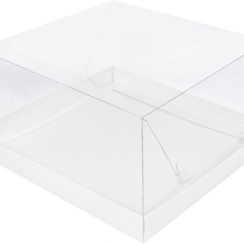 Коробка под торт с прозрачным куполом 23,5*23,5*14 белая
