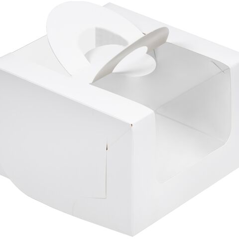 Коробка для бенто-тортов с ручкой окно 14*14*8 белая