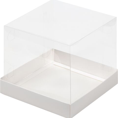 Коробка для бенто-тортов и пирожных с пластиковой крышкой 16*16*10 белая