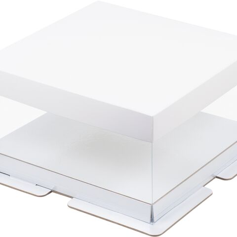 Коробка под торт ПРЕМИУМ с пьедесталом прозрачная 23,5*23,5*12 белая