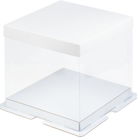 Коробка под торт ПРЕМИУМ с пьедесталом прозрачная 23,5*23,5*22 белая