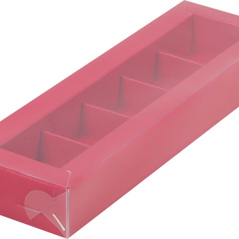 Коробка под 5 конфет с пластиковой крышкой 23,5*7*3 красная матовая