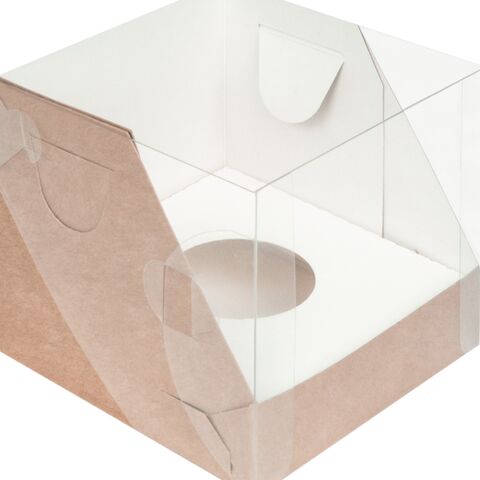 Коробка для 1 капкейка 10*10*10 с пластиковой крышкой крафт