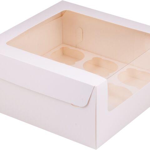 Коробка под 9 капкейков с увеличенным окном 23,5*23,5*11, белая