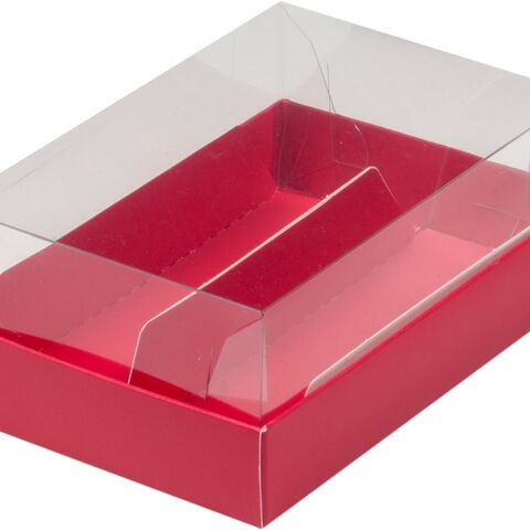 Коробка для 2 эклеров и пирожных с прозрачным куполом 13,5*9*5, красная