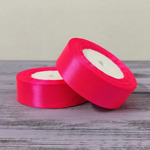 Атласная лента 25мм длина 22,5 м ярко-розовая