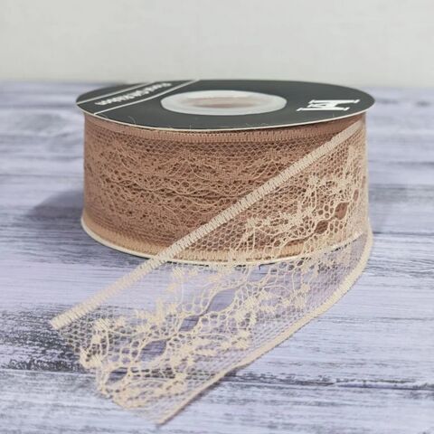 Лента кружевная 3,5см, 5м, бежевая