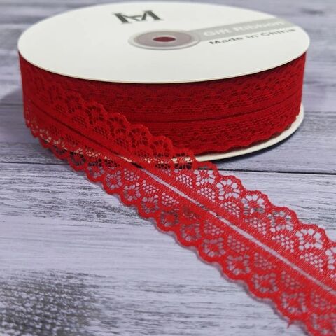 Лента кружевная 2,5см, 5м, красная