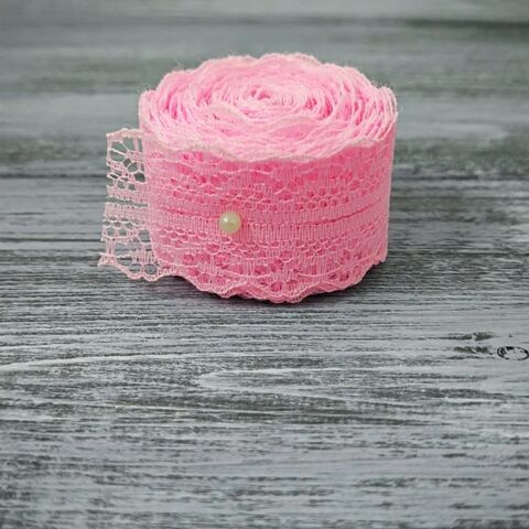 Лента кружевная 2,5см, 5м, розовая