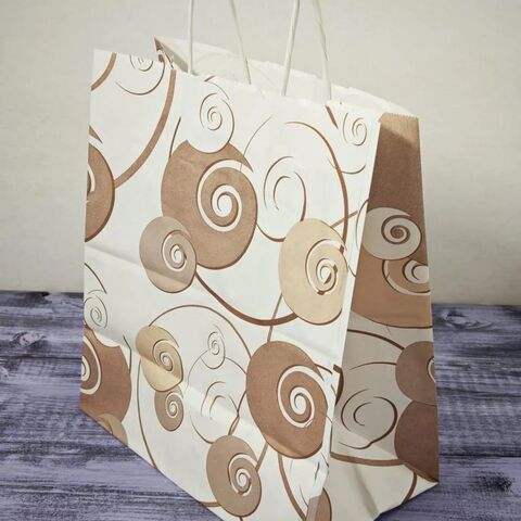 Пакет крафт с ручками 24*14*28 белый с рисунком