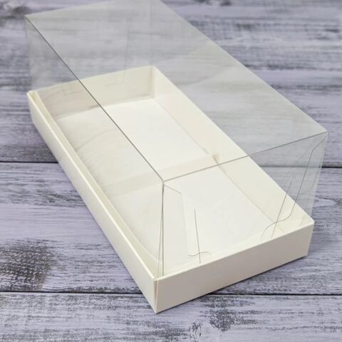 Коробка под муссовые пирожные с пластиковой крышкой 19*9*8 2 шт белая