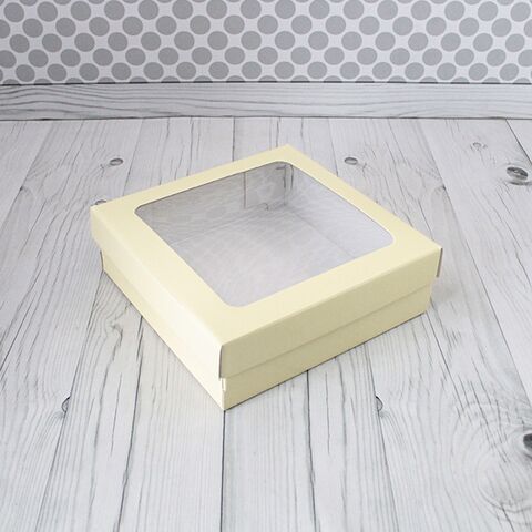 Коробка для кейтеринга из МГК 25*25*8 см с окном, ваниль