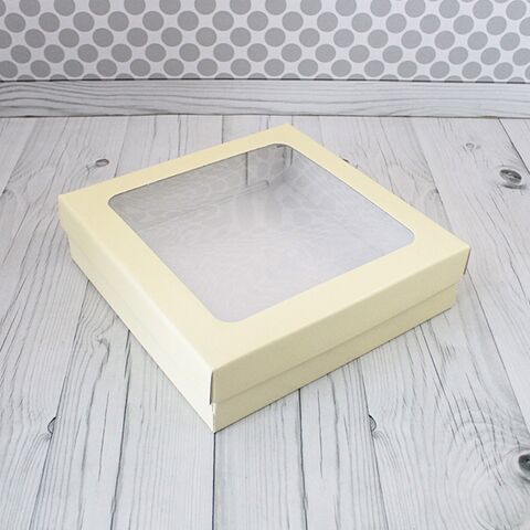 Коробка для кейтеринга из МГК 30*30*8 см с окном, ванильная