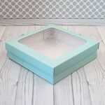 Коробка для кейтеринга из МГК 37*37*8 см с окном, голубая