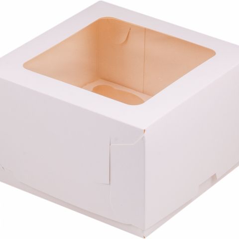Коробка для 4 капкейков с окном, эконом, белая 16х16х10