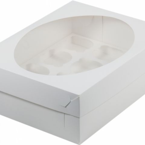 Коробка для 12 капкейков, с окном, размер 31х23х10 см, цвет белый